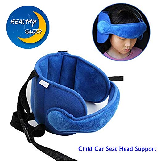Child Car Seat Head Support Holder - Comfortable Safe Neck Relief Head Protector Belt Baby Sleep Aid Strap (Blue)