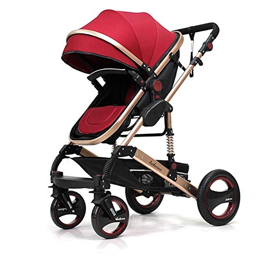 Highview Stroller Newborn Carriage Infant Foldable Travel Pram Baby Stroller Pushchair (Red)
