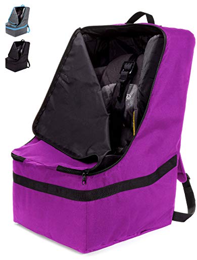 ZOHZO Car Seat Travel Bag — Adjustable, Padded Backpack for Car Seats — Car Seat Travel Tote — Save Money, Make Traveling Easier — Compatible with Most Name Brand Car Seats (Purple with Black Trim)