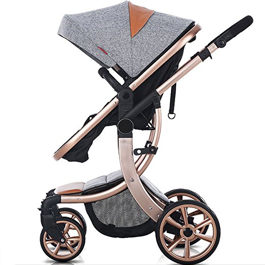 AIMILE Newborn Baby Pram Infant Foldable Anti-Shock High View Jogger Stroller Multi-Positon Reclining Seat Stroller Pushchair(Grey)